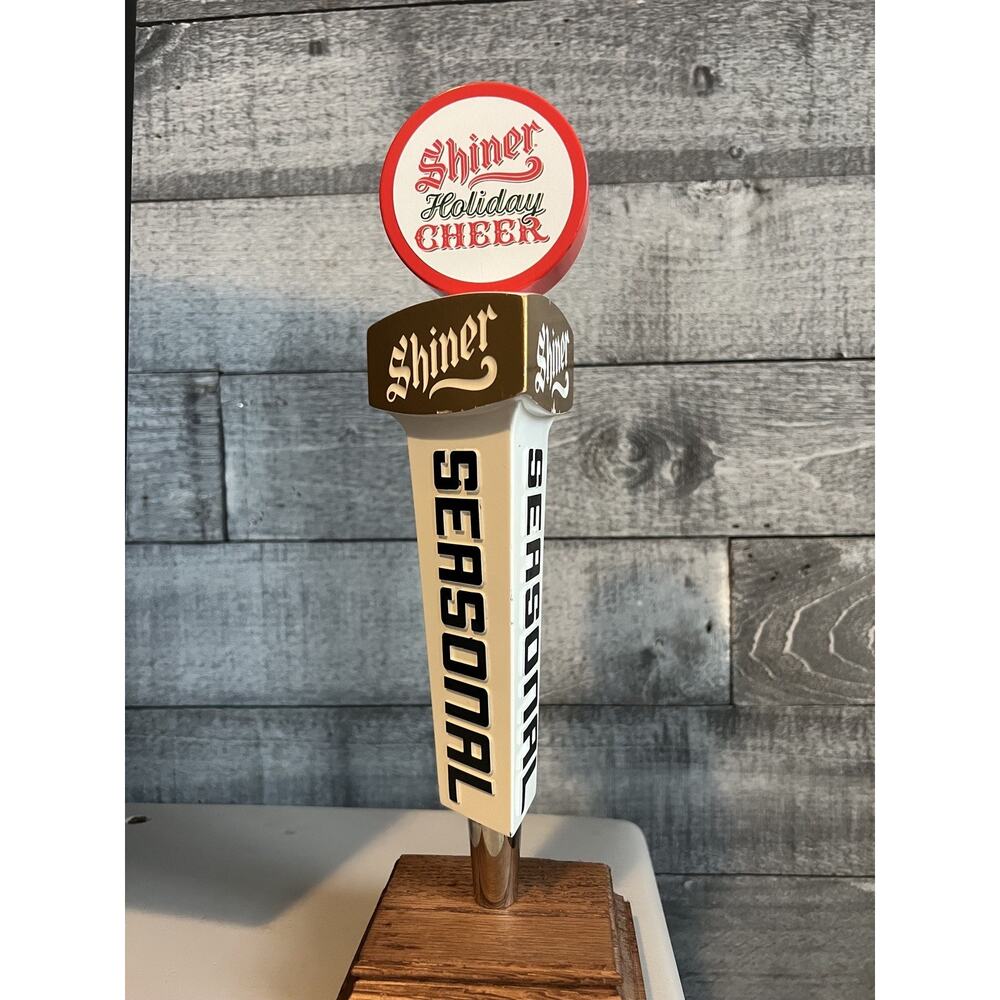 Shiner Holiday Cheer Beer Tap Handle Seasonal White Gold Red Excellent - Picture 3 of 3